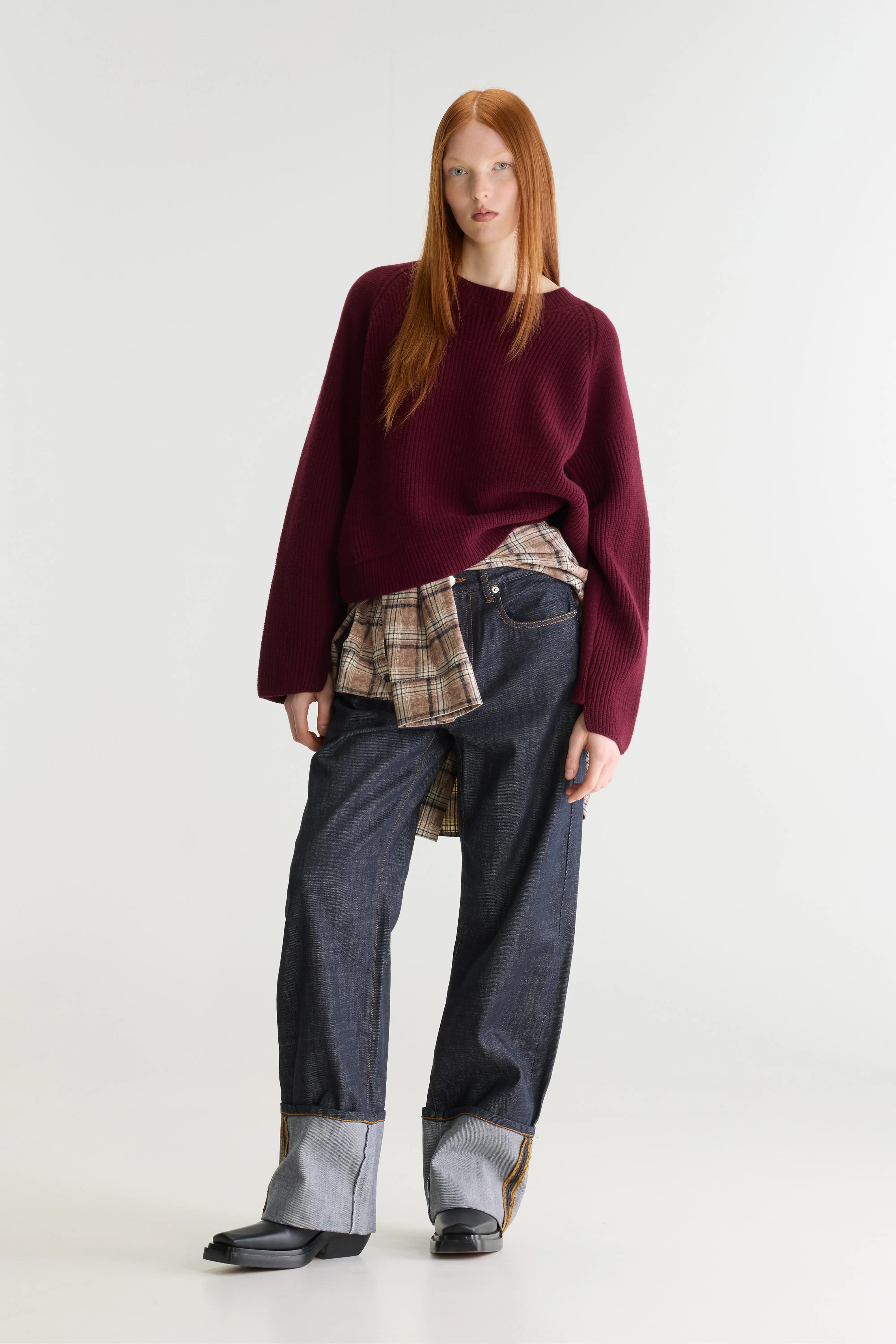 Dorou cropped trui met ronde hals (262 / W / WINE)