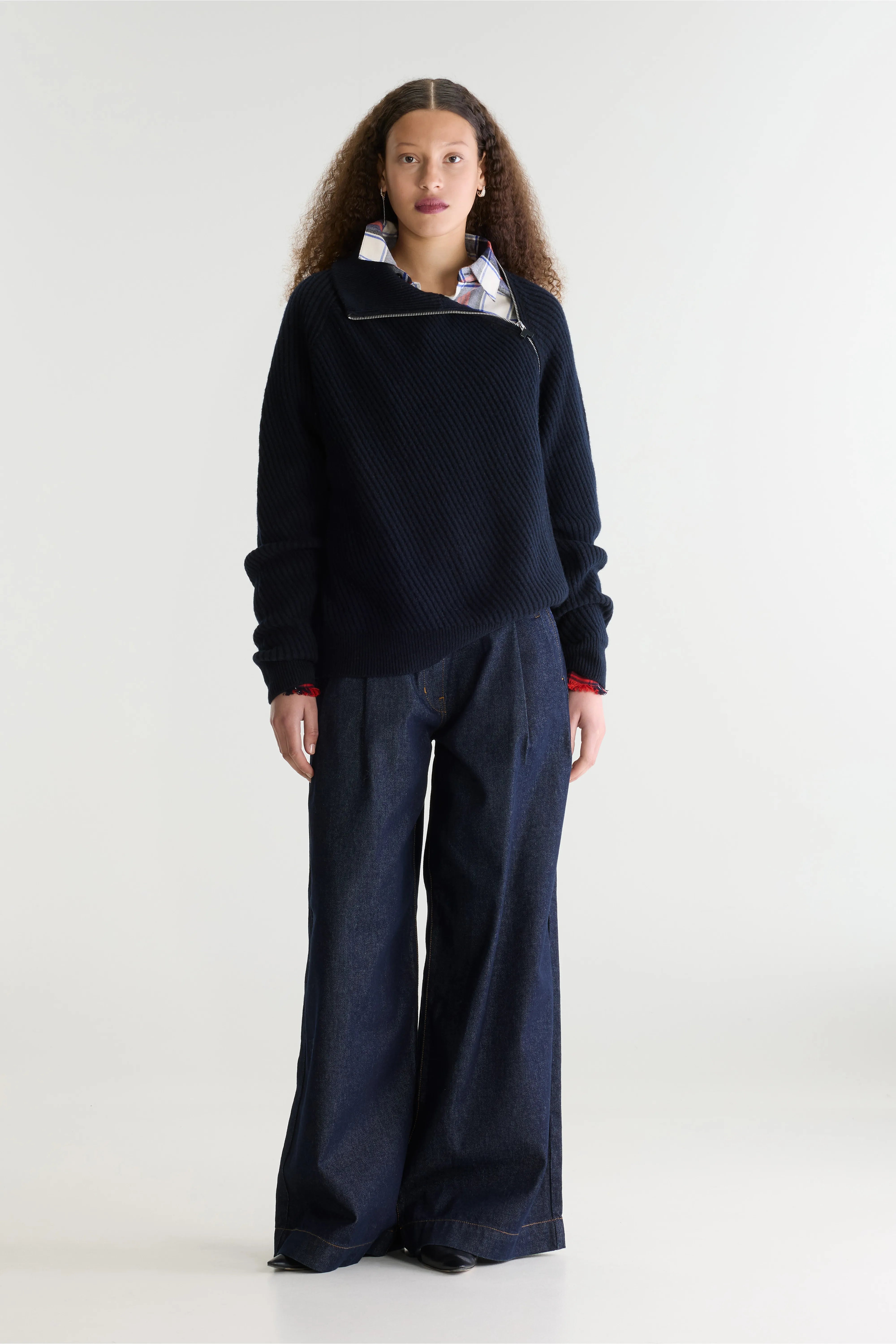 Pull col roulé zippé Dorry (262 / W / NAVY)