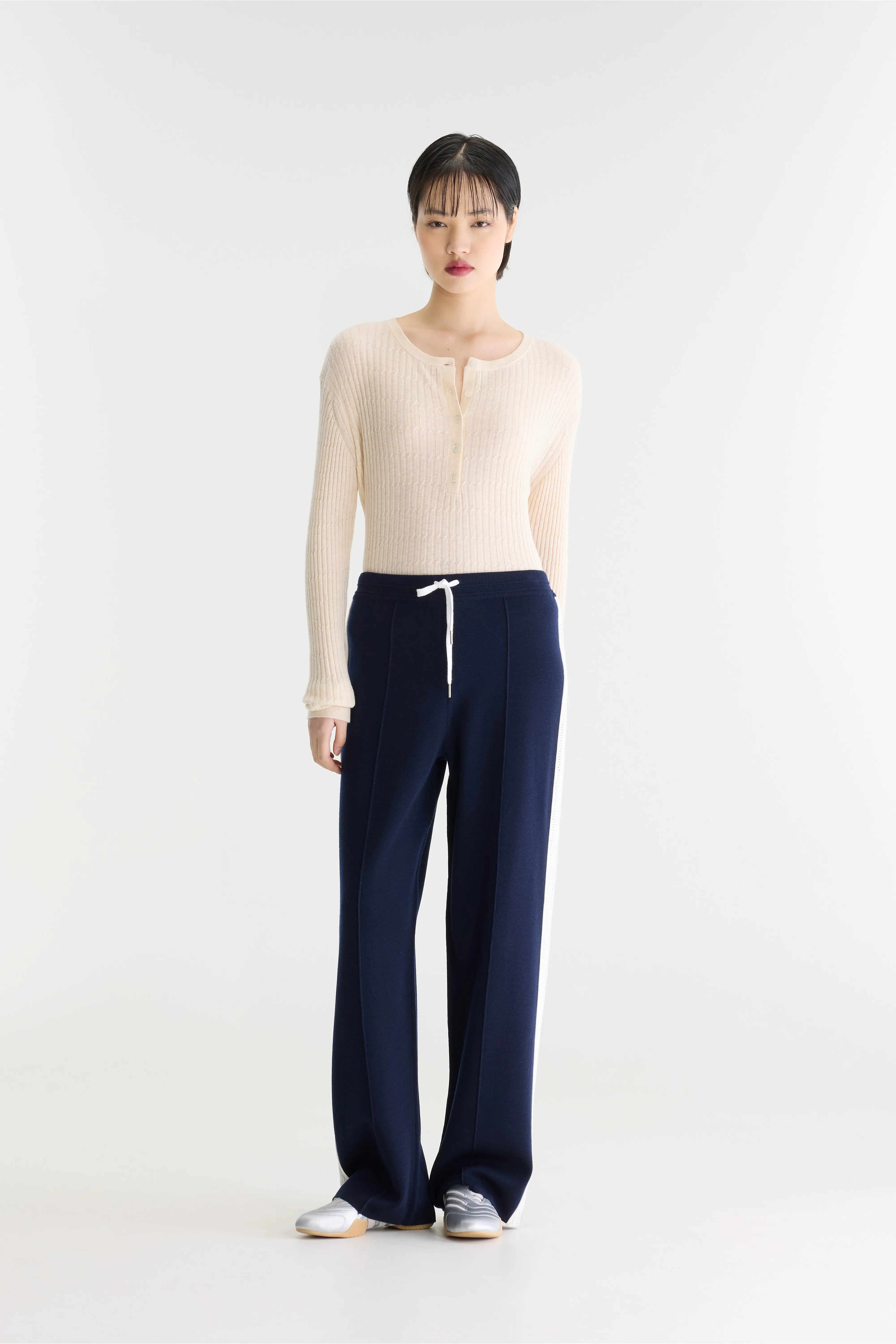 Douts Knitted Straight Jogpants - Navy / White For Women | Bellerose