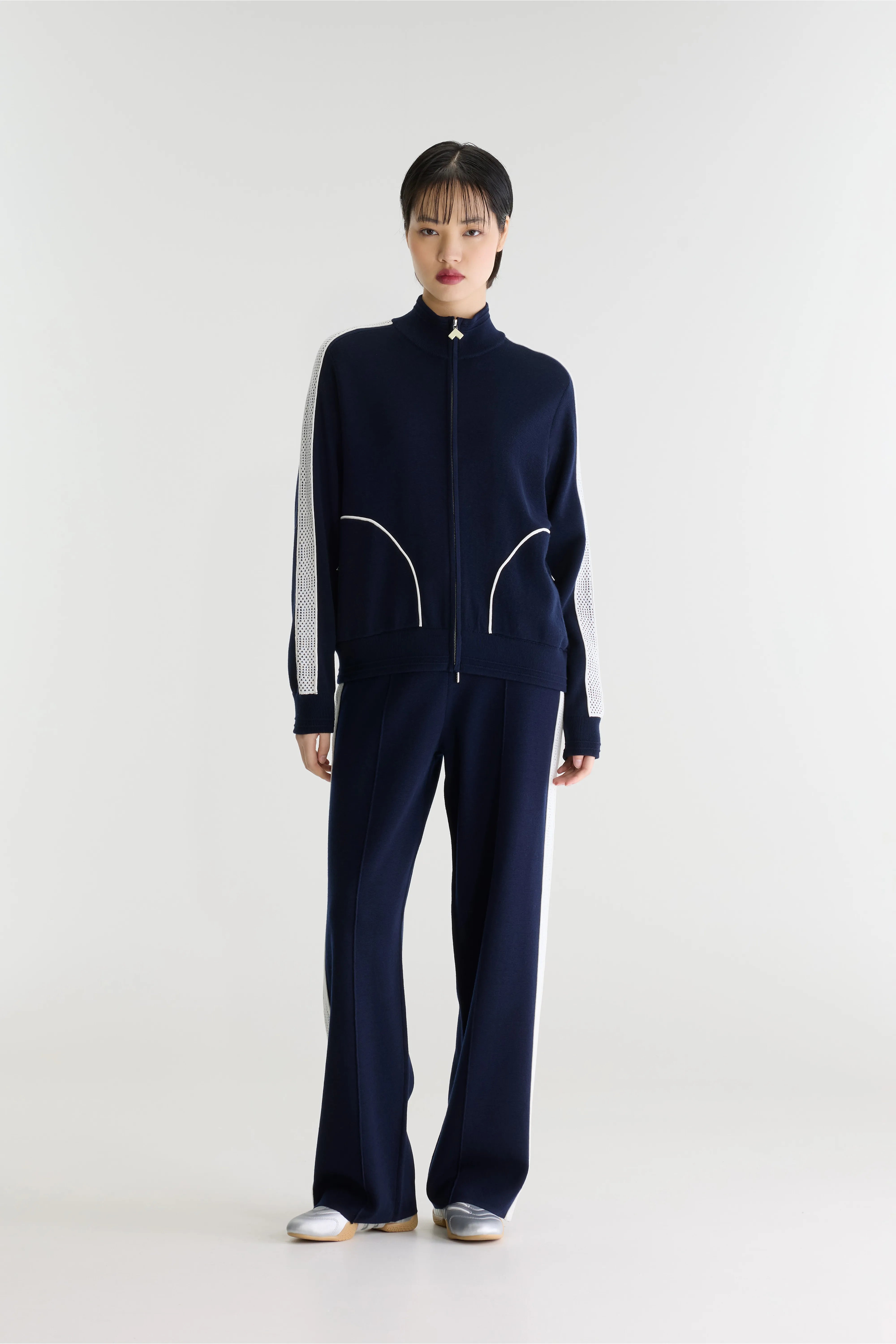 Cardigan Zippé Dousy - Navy / White Pour Femme | Bellerose