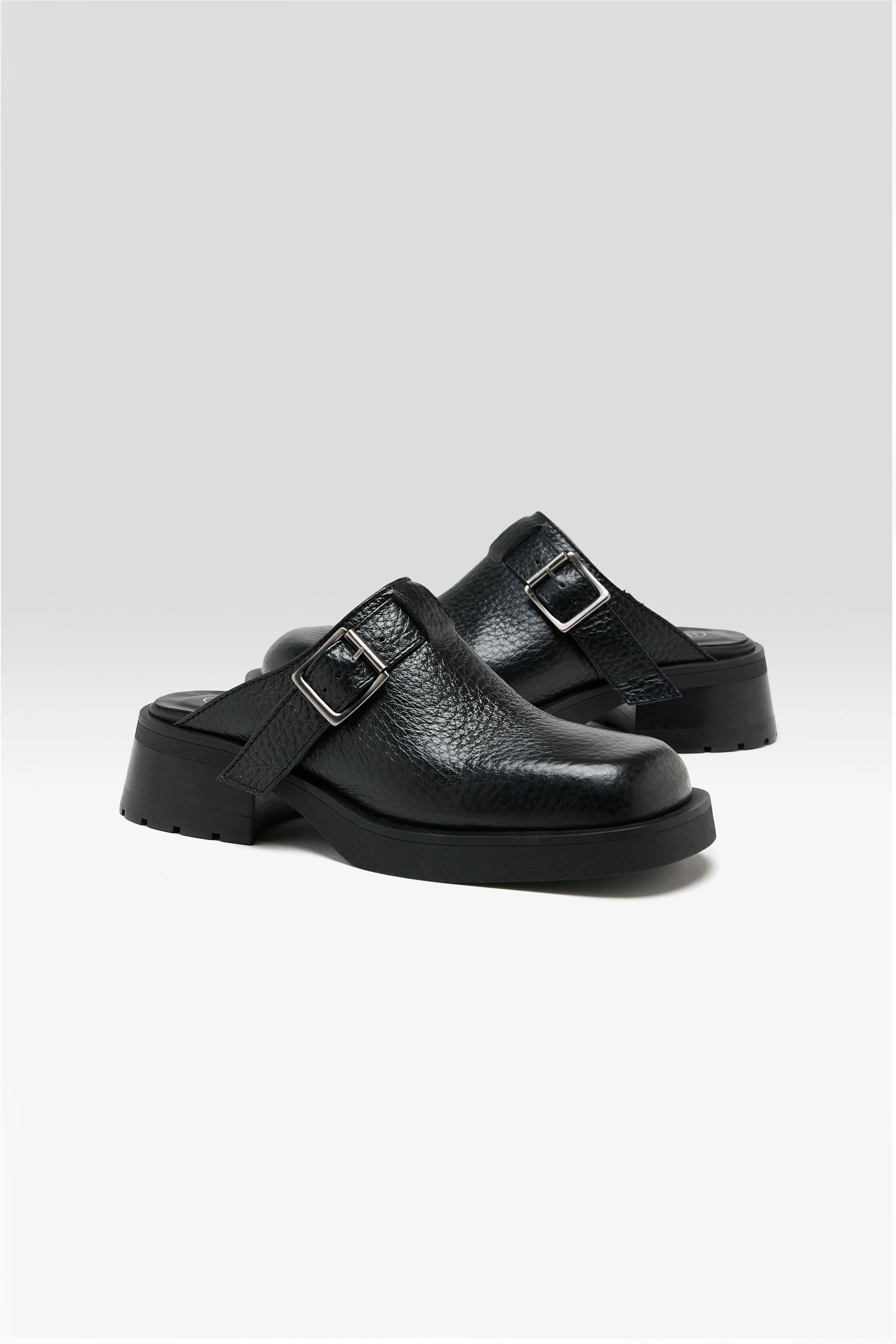 Aroa Black Buckled Mules For Women | Bellerose