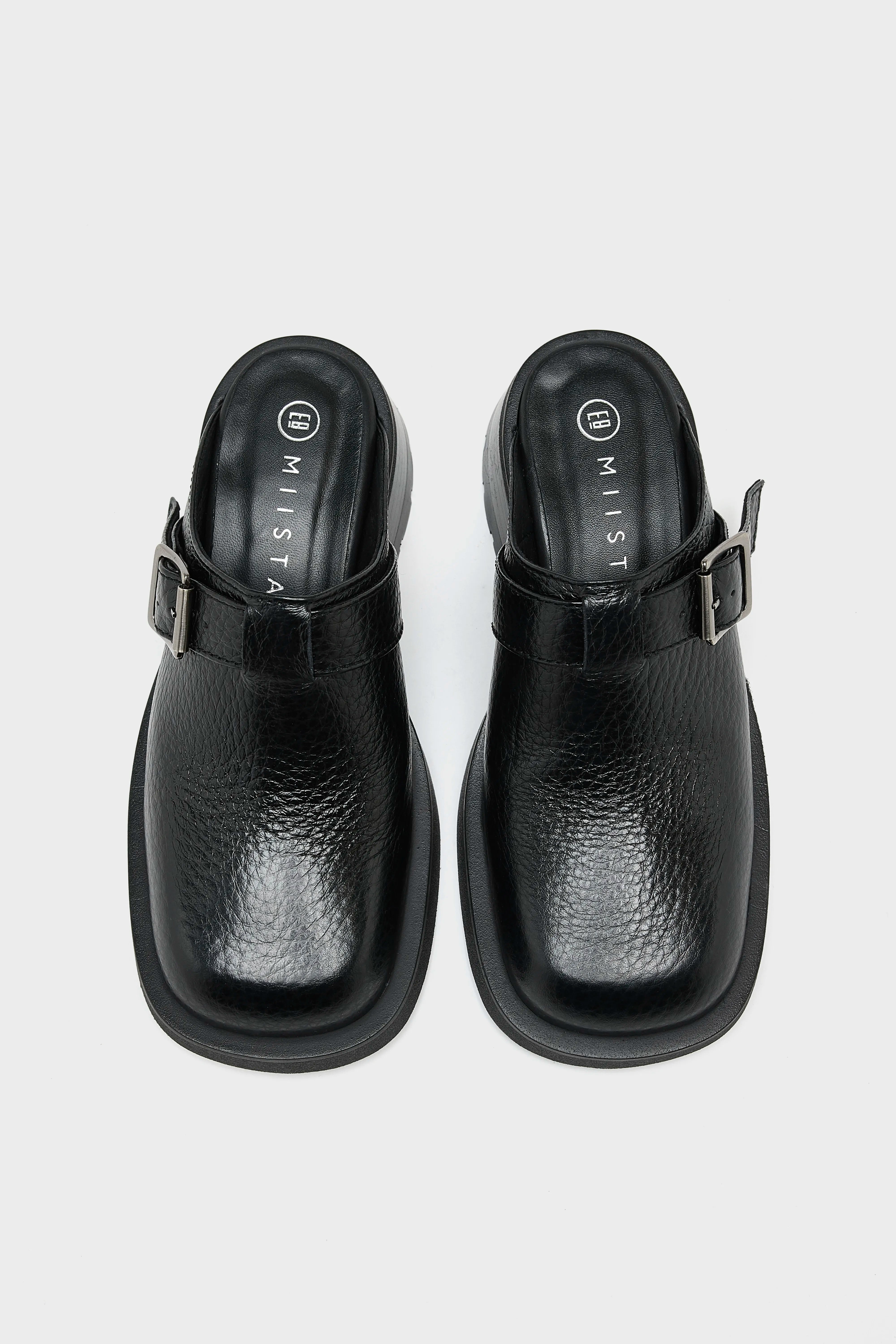 Aroa Black Buckled Mules For Women | Bellerose