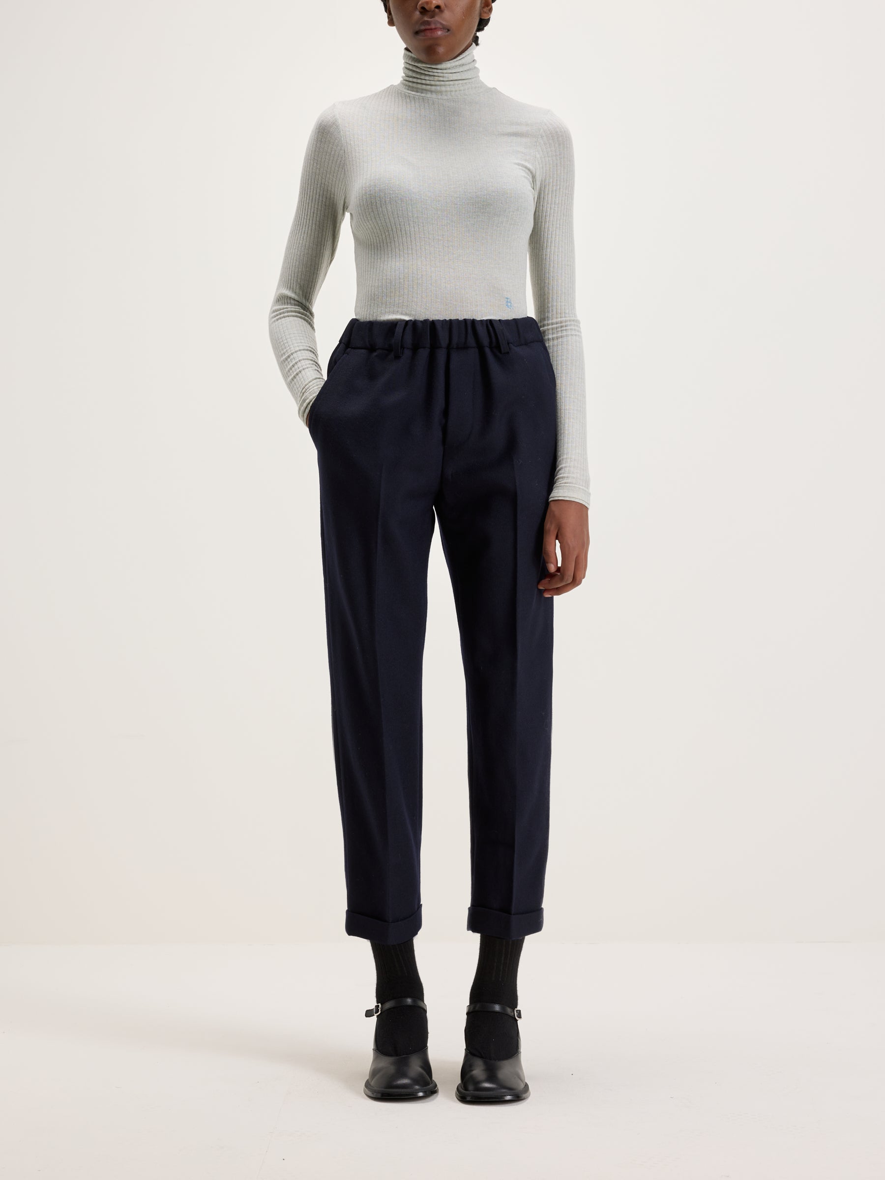 Sand Boyfriend Wool Pants  (242 / W / NAVY)