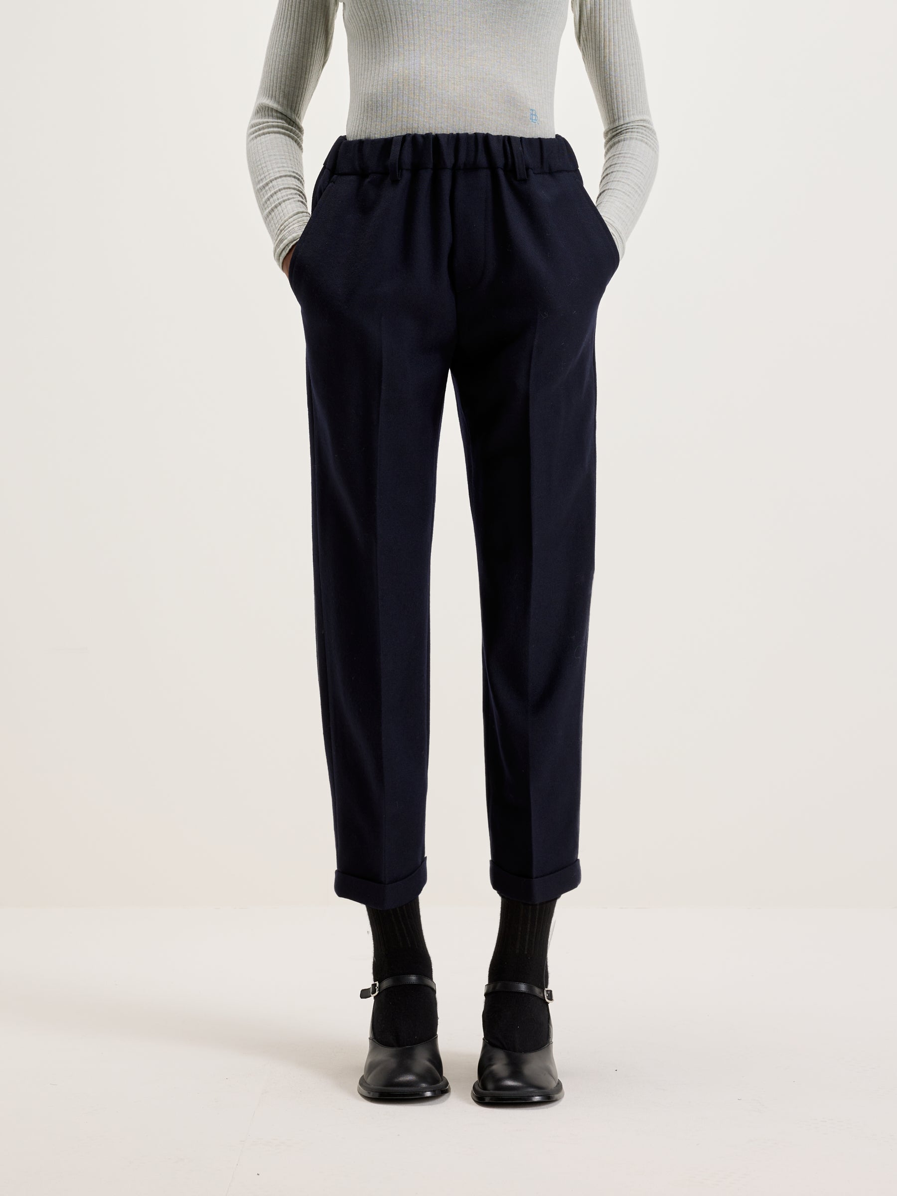 Sand Boyfriend Wool Pants  (242 / W / NAVY)