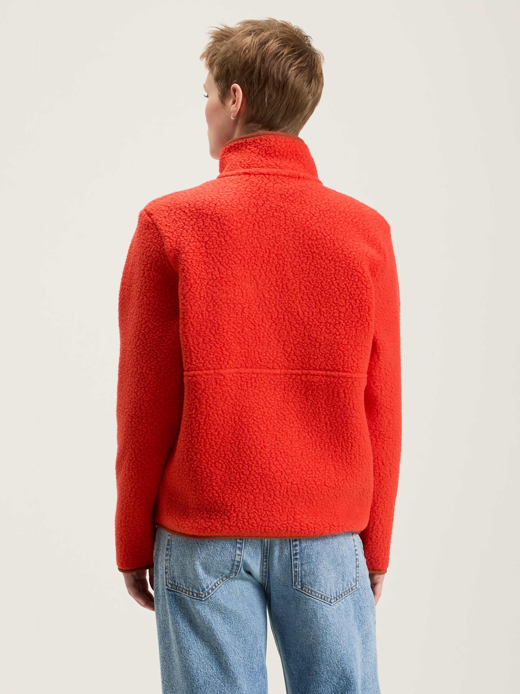 Retro Pile Fleece Marsupial Trui voor Vrouwen (242 / W / RED)